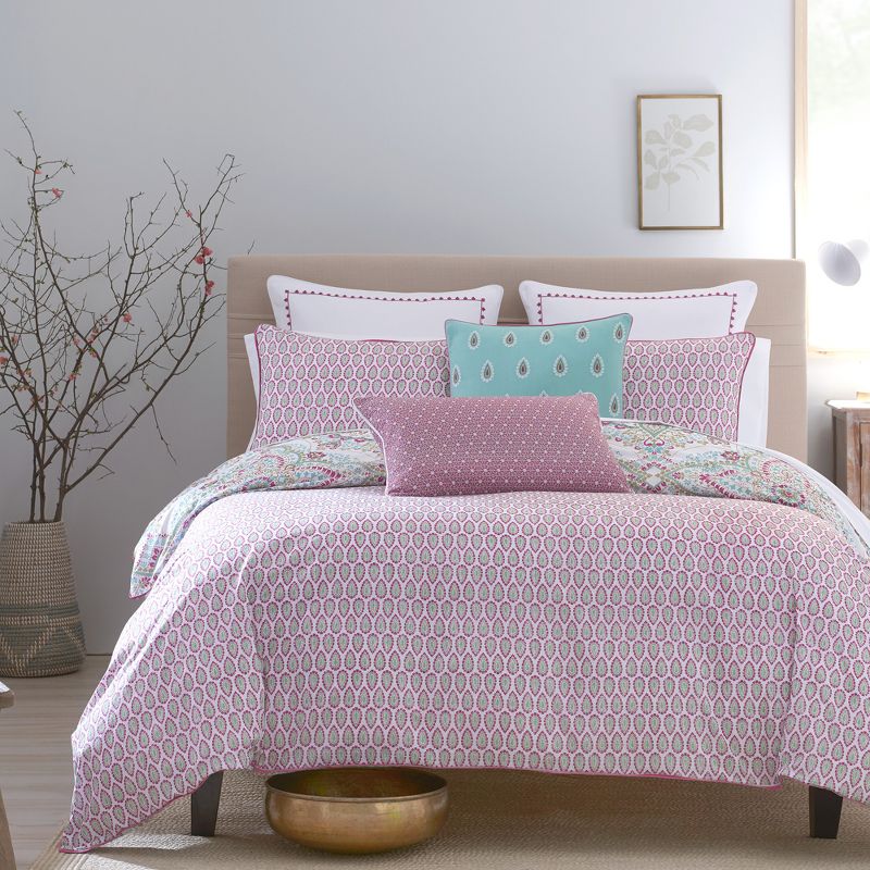 Jaipur Reversible Percale Cotton Comforter Set Magenta/Blue - Heirlooms of India, 5 of 7