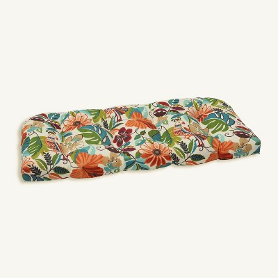 Lensing Jungle Outdoor Wicker Loveseat Cushion Off White - Pillow Perfect: Tufted, Weather & Fade-Resistant