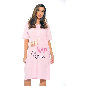 Just Love Short Sleeve Nightgown Oversized Screen Print Sleep Dress for Women - 1 of 2