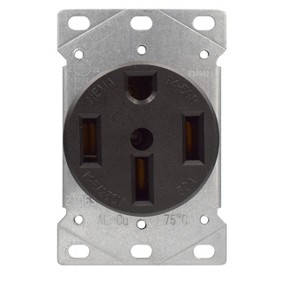 ELEGRP 50 Amp 125/250V NEMA 14-50R Flush Mount Power Outlet Straight Blade Range and Dryer Outlet Grounding Black - 1 of 1