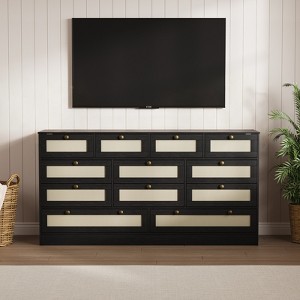 12-Drawer Modern Wooden Dresser (61" Wide) – Rattan Chest of Drawers, TV Stand for 65" TVs, Storage for Bedroom, Living Room, Hallway & Closet - 1 of 4