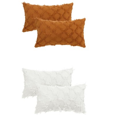 Unique Bargains Decorative Cozy Solid Color Cut Flower Checkered Throw Pillow Covers 4 Pcs