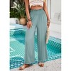 Women's Linen Wide Leg Pants Summer Boho Wide Leg Pants Smocked High-Rise Waist Casual Beach Pants with Pocket - 4 of 4