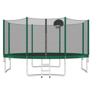 DSVIMOY 14FT Trampoline for Kids with Safety Enclosure Net, Basketball Hoop and Ladder, Round Outdoor Recreational Trampoline, Green, 168"*168"*105" - 1 of 4