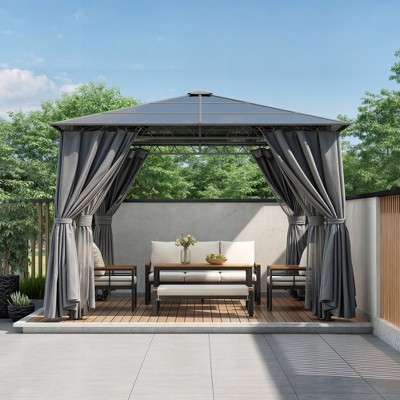 Hardtop Outdoor Gazebo 10 ft. x 10 ft. Grey Polycarbonate Roof Shelter