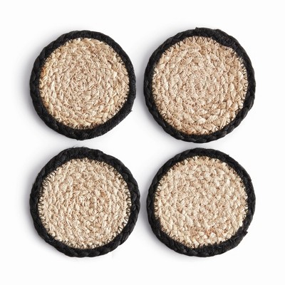 Plum & Post Jute Coasters, Set of 4 - Natural/Black - Durable & Stylish