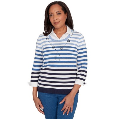 Alfred Dunner Women's Ombre Stripe Two In One Sweater