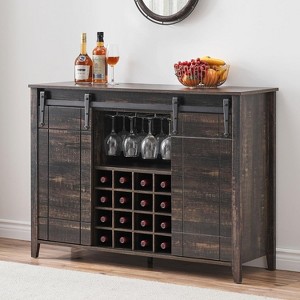 47" Coffee Bar Cabinet w/16 Wine & Glass Rack, Storage Shelves Farmhouse Wine Bar Sideboard w/Sliding Barn Door - 1 of 4