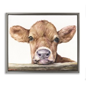 Stupell Industries Baby Cow Animal Watercolor Floating Frame Canvas Art - 1 of 4
