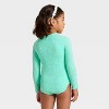 Toddler Girls' Long Sleeve One Piece Jacquard Floral Rash Guard Swimsuit - Cat & Jack™ Bright Aqua - 2 of 3