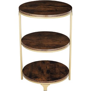 Studio 55D Keanu Farmhouse Rustic Bronze Round Accent Side End Table 15 1/4" Wide with 3-Shelf Brown Wood Tabletop for Living Room - 1 of 4