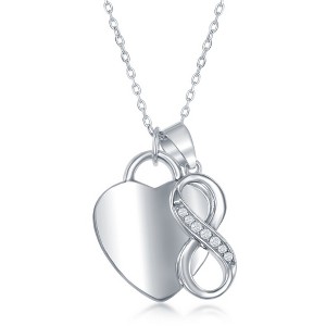 Bella Silver Sterling Silver Shiny Engravable Heart with Small CZ Infinity Necklace - Silver - 16+2 Inch - 1 of 2