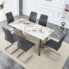 NicBex Dining Table Set Dining Room Table Set Pandora patterned Sintered Stone Tabletop with Silver Stainless Steel Legs with 4 PU Chairs - image 3 of 4