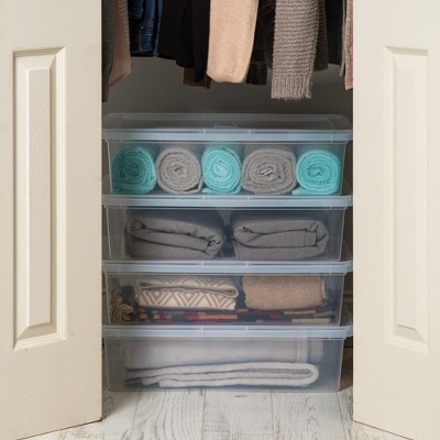 Clear Plastic Stackable Storage Boxes with Lids, 28 Qt, 10 Pack