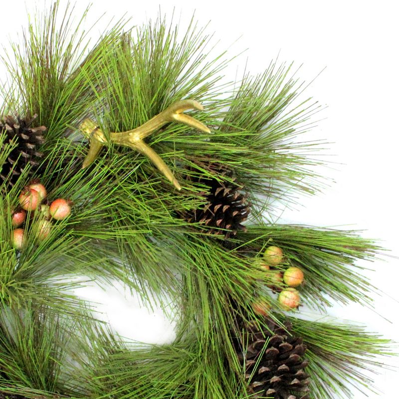 Northlight 30" Unlit Green Pine Needles, Pinecones and Golden Antlers Christmas Wreath, 4 of 5