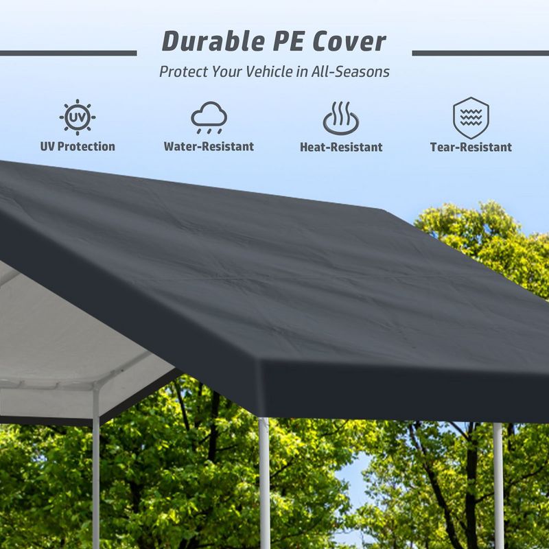 Aoodor 20 x 10 FT. Portable Vehicle Carport Party Canopy Tent Boat Shelter Cover, Heavy Duty Metal Frame, 5 of 9