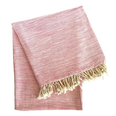 HomeRoots 59" X 71" Pink And Ivory Cotton Throw Blanket with Tassels