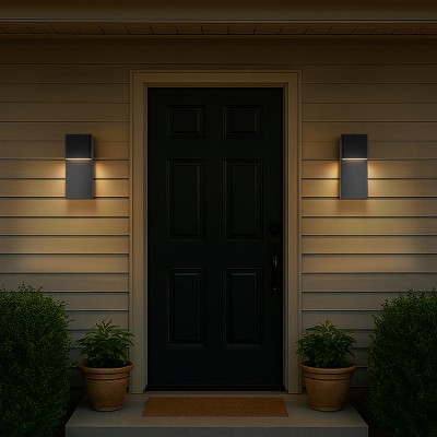 ALOADECOR Modern Simple Sqaure Integrated LED Outdoor Wall Sconce with Dusk to Dawn Sensor in Matte Black for Porch Patio (¨2 Pack)