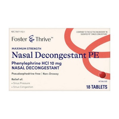 Foster & Thrive Nasal Decongestant PE Tablets 10 Mg, 18 Ct