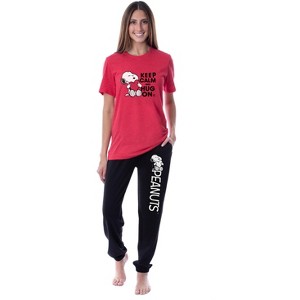 Peanuts Womens' Snoopy Keep Calm And Hug On Valentines Sleep Pajama Set Multicolored - 1 of 4