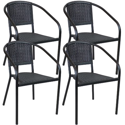 Sunnydaze Steel Frame and Polypropylene Seat and Back Aderes Outdoor Patio Arm Chair, Black, 4pk