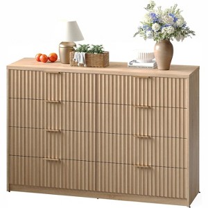 Modern Fluted 8/9-Drawer Dresser, Large Capacity Chest of Drawers, with Metal Handles & Anti-Tip, Wooden Storage Organizer Wood Color/Black/White - 1 of 4