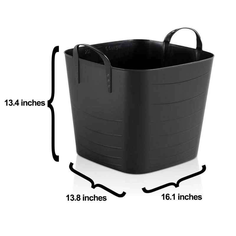 Life Story Flexible Tub Basket 25 Liter/6.6 Gallon Plastic Multifunction Storage Tote Bin with Handles, Black (12 Pack), 5 of 7