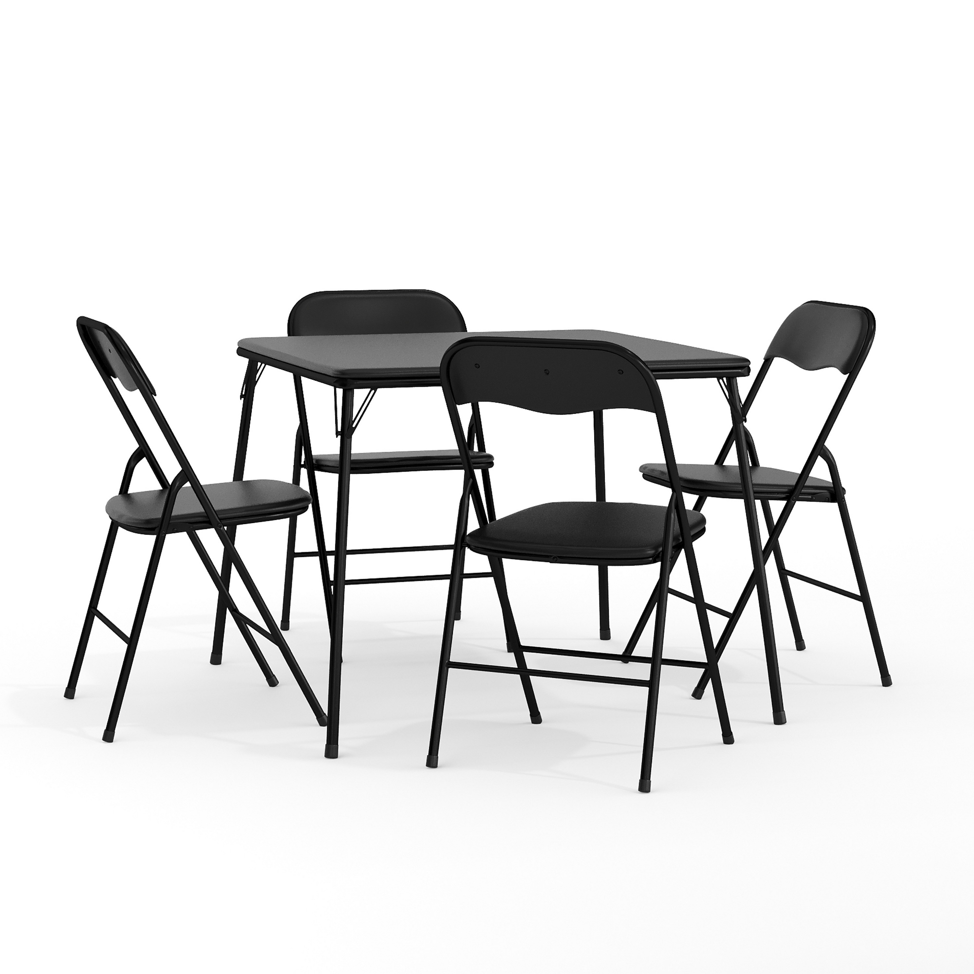 Flash Furniture Madison 5 Piece Black Folding Card Table and Chair Set with 4 Metal Padded Folding Chairs and Square Table