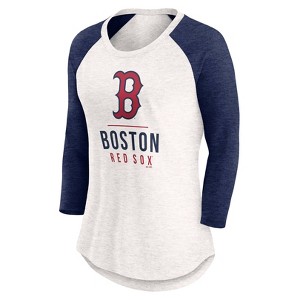 MLB Boston Red Sox Women's White 3/4 Sleeve Fashion T-Shirt - 1 of 3