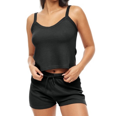 Adr Women's Ribbed Knit Pajamas Set Set, Tank Top Pajama Shorts Black 2x  Large : Target