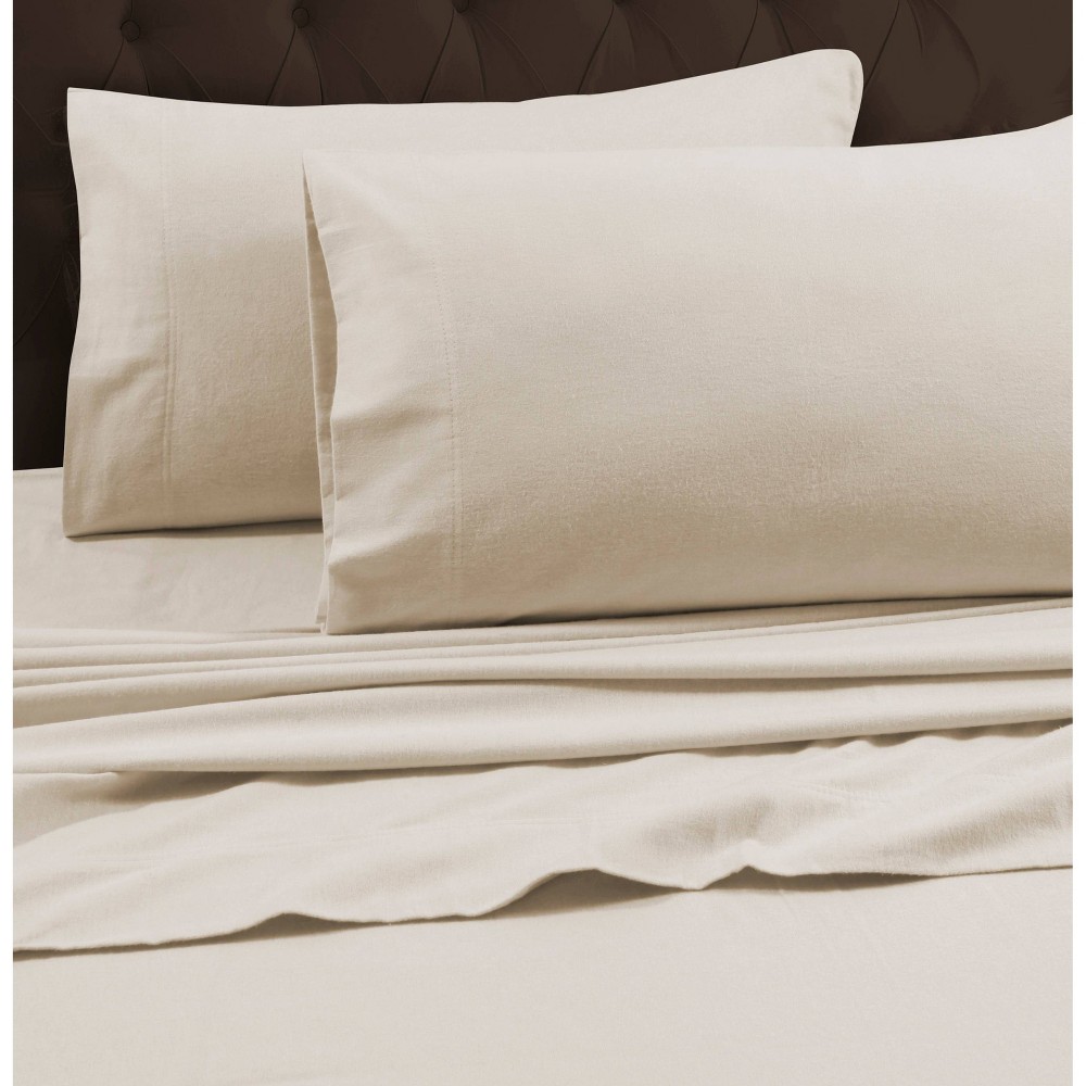 Queen Heavyweight Flannel Solid Flat Sheet Ivory - Tribeca Living