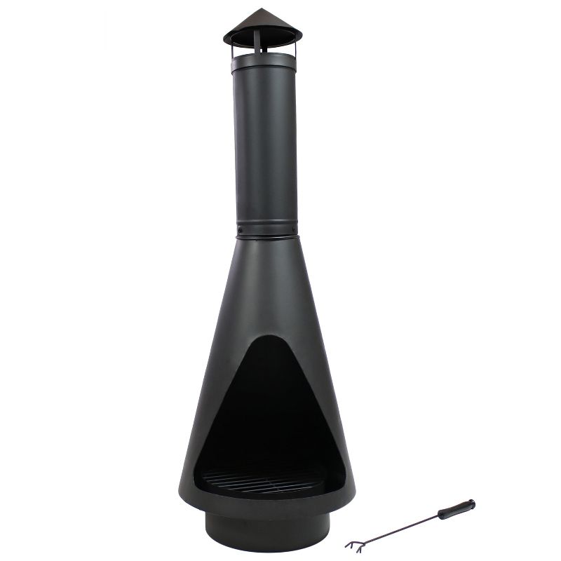 Sunnydaze Outdoor Backyard Patio Steel Wood-Burning Fire Pit Chiminea with Rain Cap, Wood Grate, and Fire Poker - 56" - Black, 6 of 11