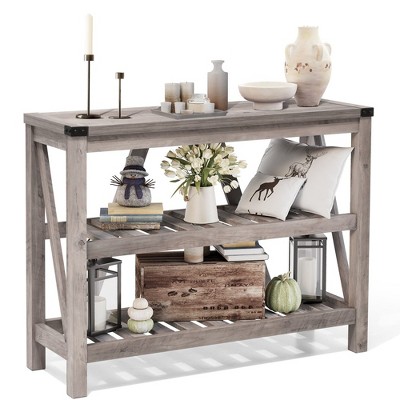Crestlive Products Reclaimed Wood Sofa Console Table Farmhouse   Entryway Table with Storage Shelf