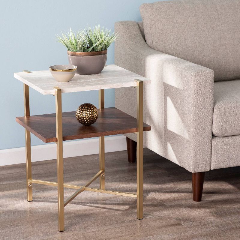 Amelia Square Faux Marble End Table with Storage Brass - Aiden Lane, 3 of 8