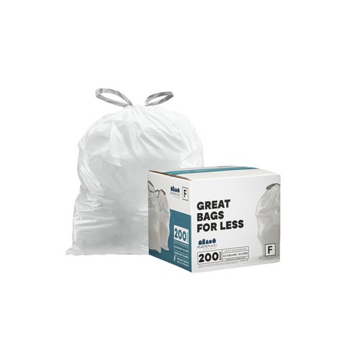 Plasticplace Trash Bag Simplehuman®* Code F Compatible (200 Count) White  Drawstring Garbage Liners 6.5 Gallon / 25 Liter 21.75 x 20
