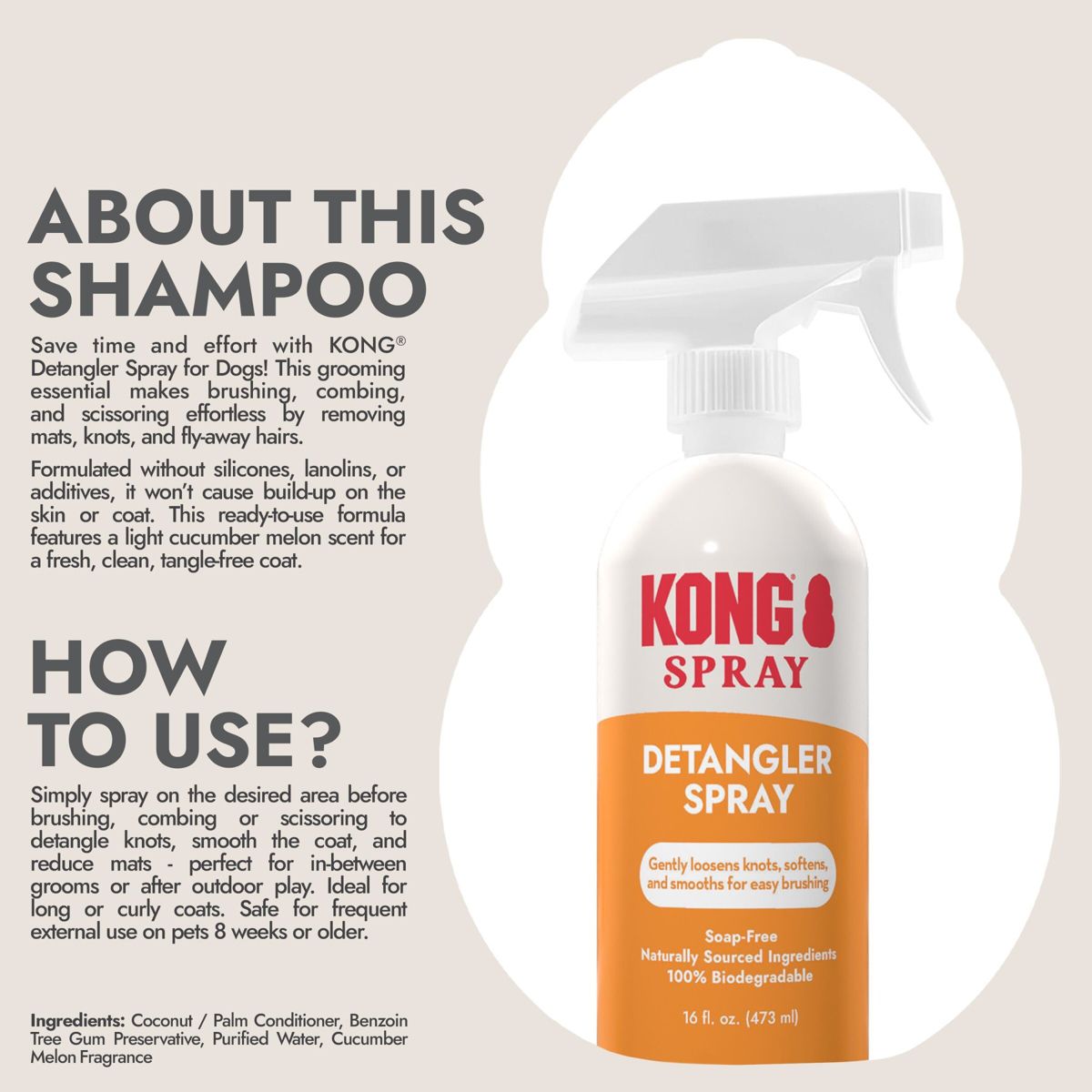KONG Detangler Spray Fruit and Cucumber Scented Dog Conditioner - 16 fl oz - thumbnail 6