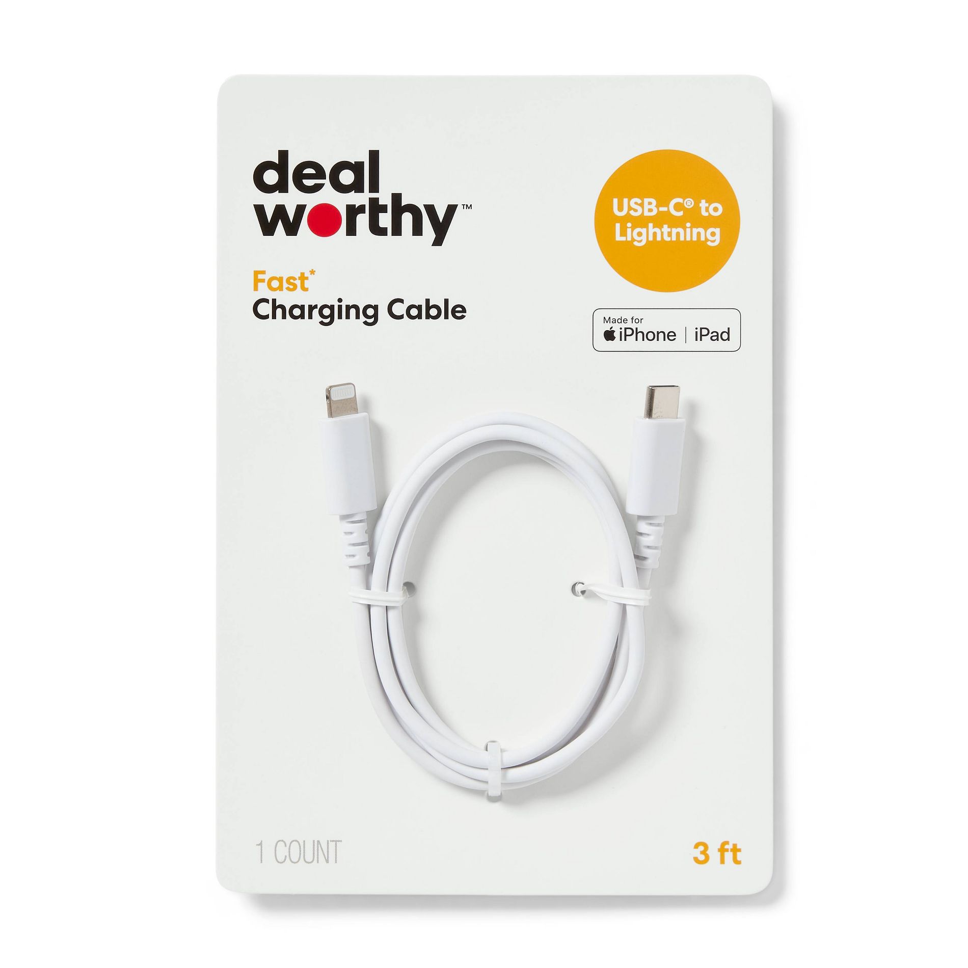 3' Lightning to USB-C Charging Cable - dealworthy™ White: Male-To-Male Connector