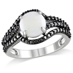 EVERLY JEWELRY | Sterling Silver 1/10 CT TW Black Diamond and Opal Curvy Cocktail Ring - 1 of 4