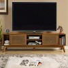 TiramisuBest 67.9" Modern Rattan TV Stand for TVs up to 75", Solid Wood Feet Media Console with Rattan Doors,Entertainment Cabinet,Brown - 2 of 4