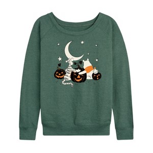 Women's - Winnie the Pooh - Tigger Halloween Celestial Moon and Pumpkins Lightweight French Terry Wide Neck Long Sleeve Shirt - 1 of 4