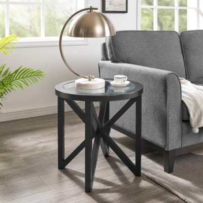 ALEXOUN Coffee Table - Round Transparent Tempered Glass Top Coffee Table with Solid Wood Base – Modern End Table for Living Room,Office