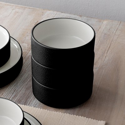 Black and White Porcelain 12-Piece Dinnerware Set, Service for 4
