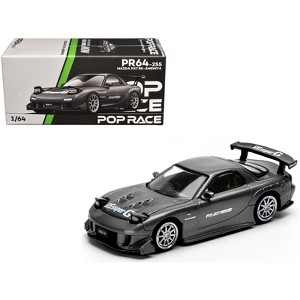 Mazda RX7 (FD) "RE Amemiya" Widebody RHD Gunmetal Gray Metallic with Carbon Hood 1/64 Diecast Model Car by Pop Race - 1 of 4