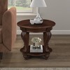 HDZNVF 22 inch Retro Round End Table, Solid Wood Sofa Side Table with Shelf, Cherry - 2 of 4