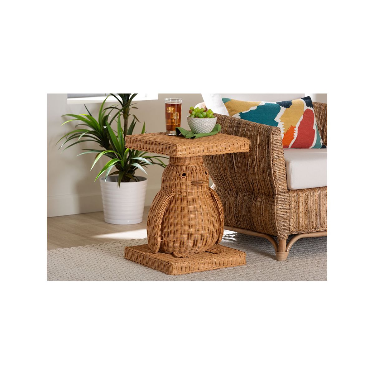 bali & pari,Pembroke Penguin Rattan End Table, Handwoven Sculptural Accent Table - thumbnail 8