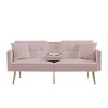 Velvet Futon Sofa Bed with Gold Metal Legs, 2 Pillows, Cup Holders and Side Pockets for Living Room - 3 of 4