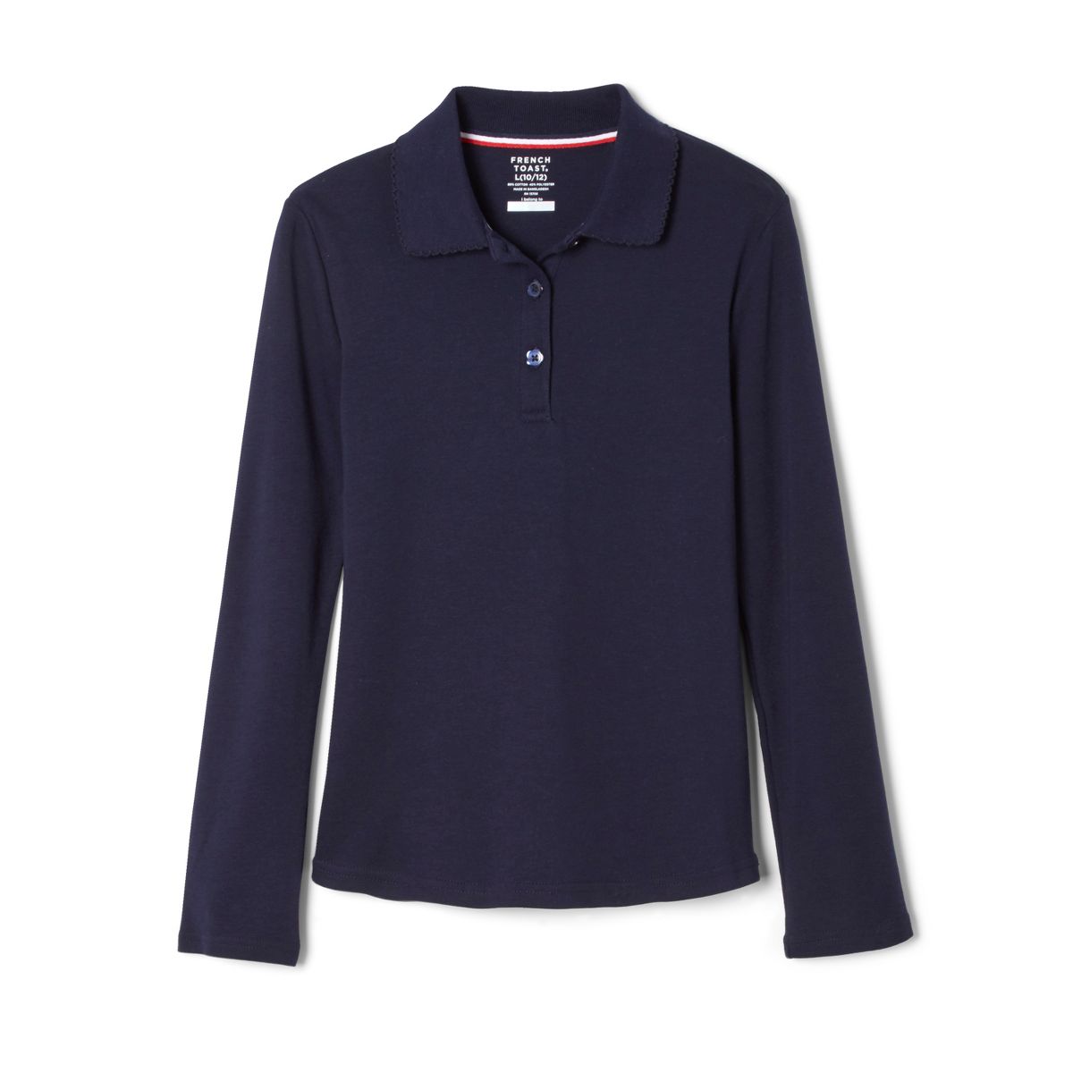 French Toast School Uniform Girls Long Sleeve Fitted Interlock Polo with Picot Collar (Feminine Fit) - thumbnail 5