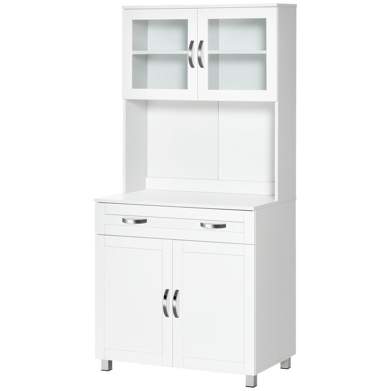 HOMCOM 67" Buffet with Hutch, Modern Kitchen Pantry, Freestanding Storage Cabinet with Framed Glass Doors, Shelves and Drawers, White, 4 of 9