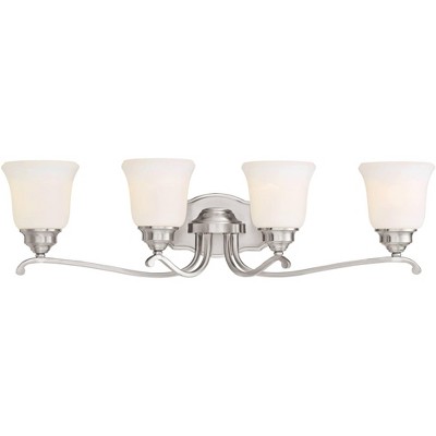 Minka Lavery Vintage Wall Light Brushed Nickel Hardwired 31" 4-Light Fixture Etched Opal Glass Bell Shade for Bathroom Living Room
