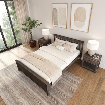 Clay Pine Wood Queen Bed Frame with Slatted Headboard